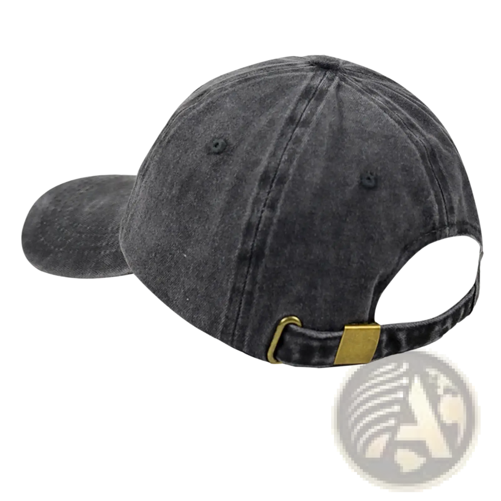 Dark gray distressed cotton baseball cap with pickleball heart design and gold-tone adjustable strap shown from back