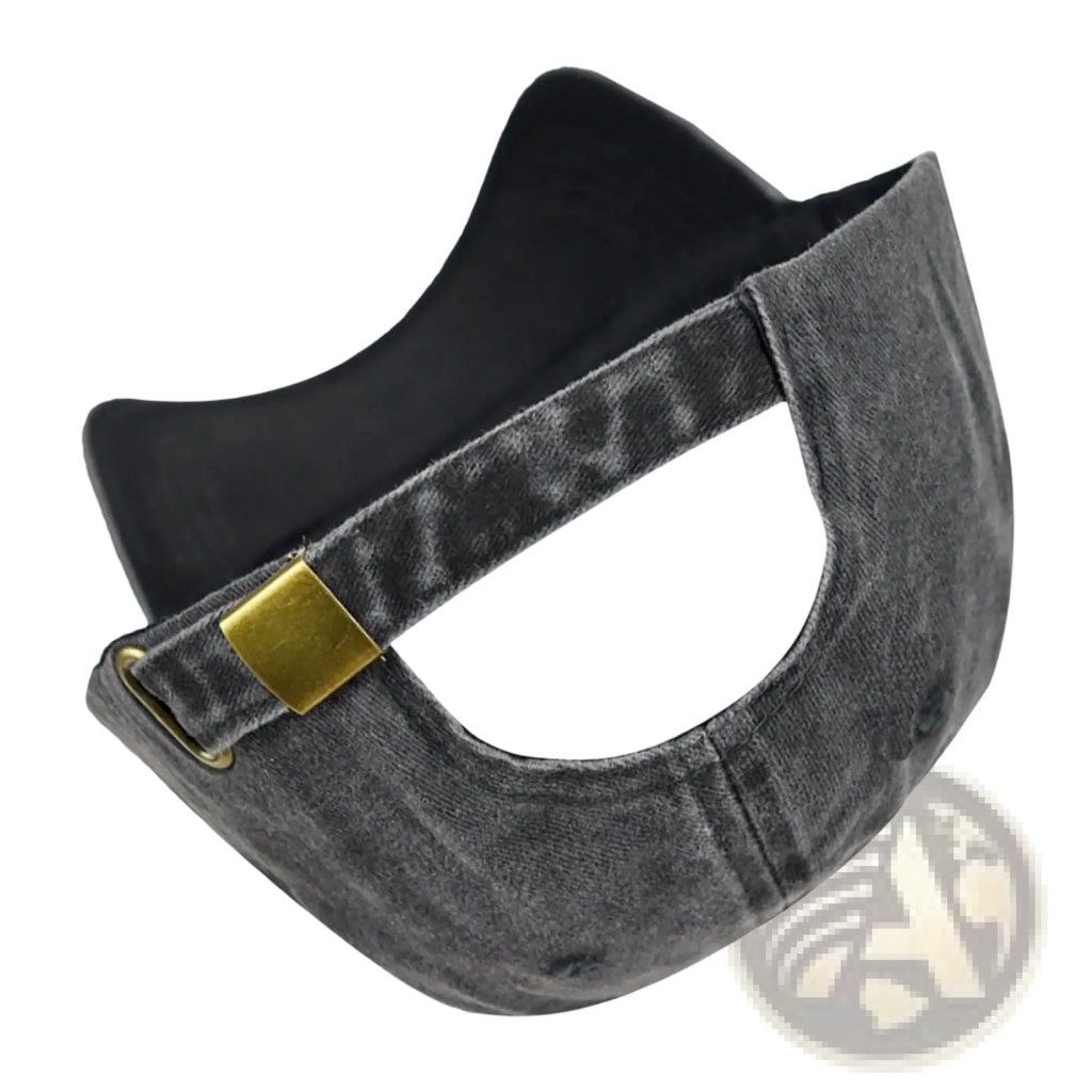 Dark gray distressed cotton pickleball heart baseball cap featuring a gold-tone metal buckle and black interior