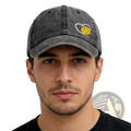 Dark gray distressed cotton baseball cap with white heart embroidery featuring a yellow cookie design for pickleball fans