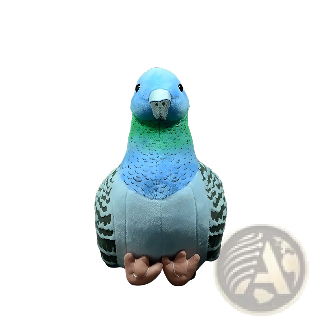 Pigeon plush toy 19cm with blue head green neck gray body and pink feet soft bird doll for children