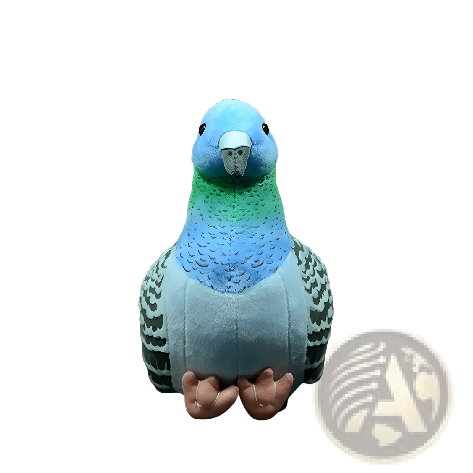 Pigeon plush toy 19cm with blue head green neck gray body and pink feet soft bird doll for children