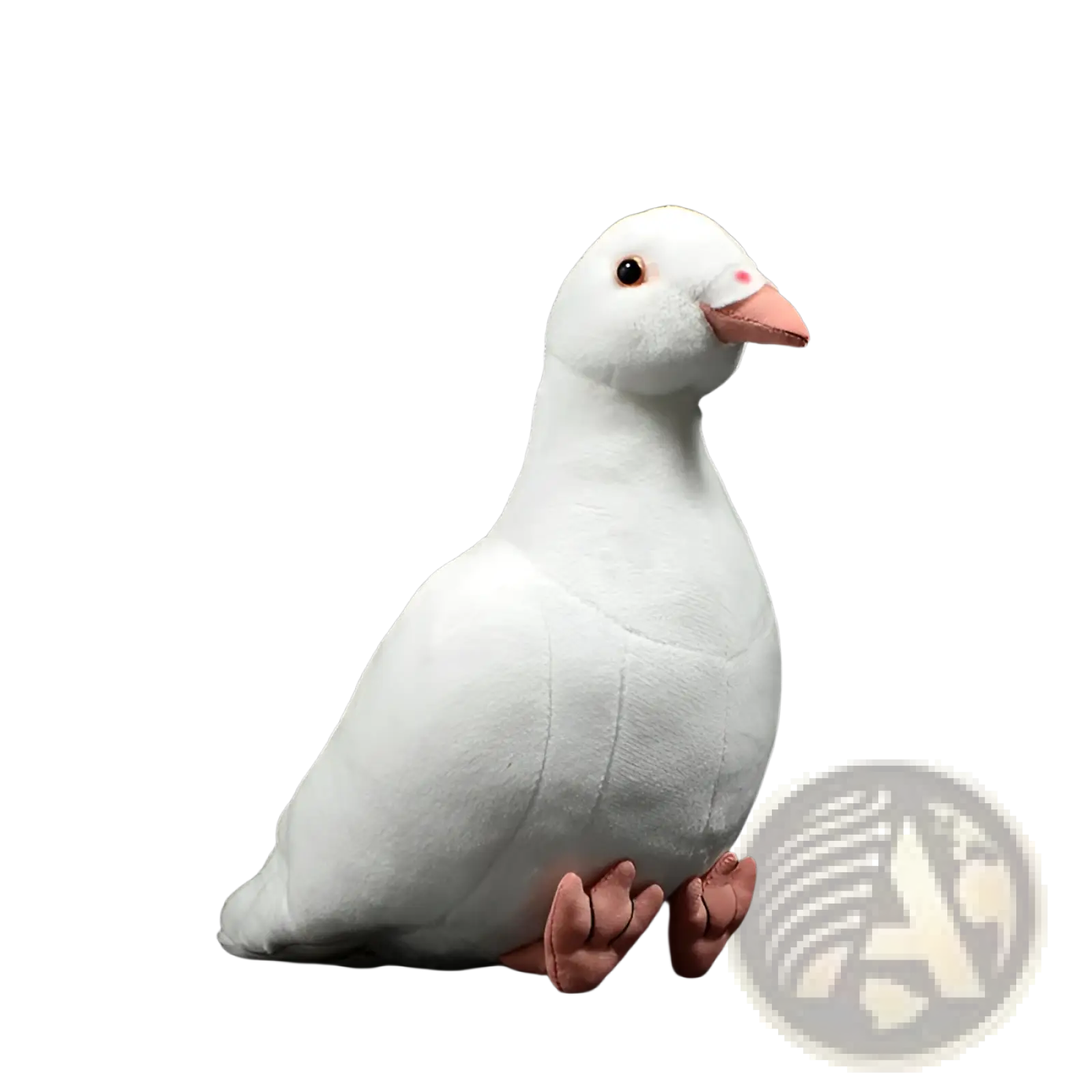 White plush goose toy with pink beak and feet made of soft fabric body for cuddly play or decoration