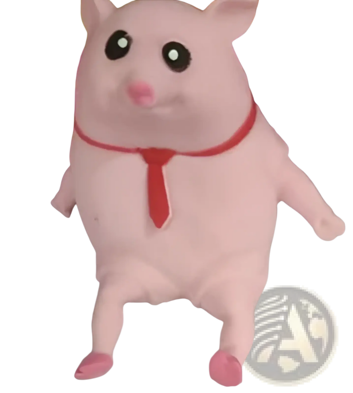 Pink plush pig figurine wearing a red tie designed as a piggy squeeze toy for stress relief and gift giving