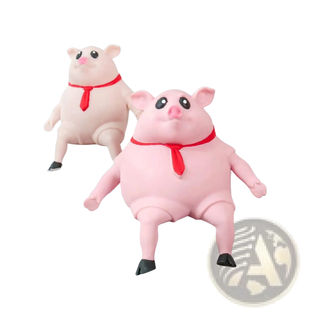 Pink piggy squeeze toy stress relief figurine with black eyes red scarf and black feet cute pink pig gift