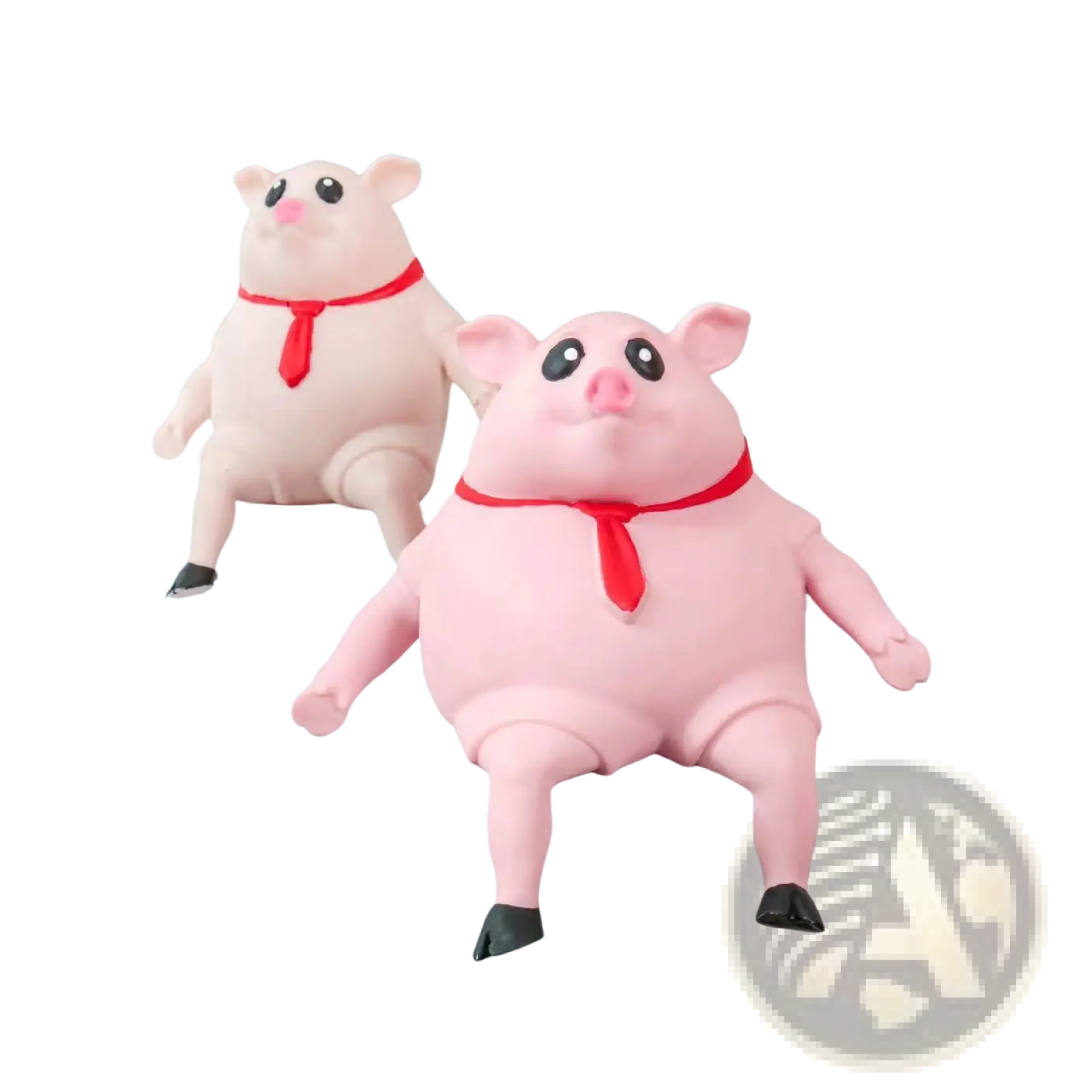 Pink piggy squeeze toy stress relief figurine with black eyes red scarf and black feet cute pink pig gift