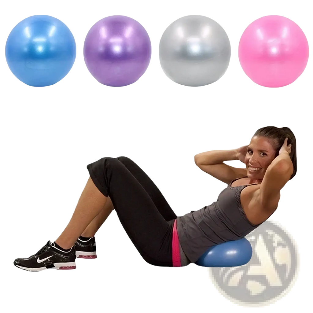 Blue pilates ball 25cm with a smooth glossy surface designed for explosion proof yoga core fitness exercises