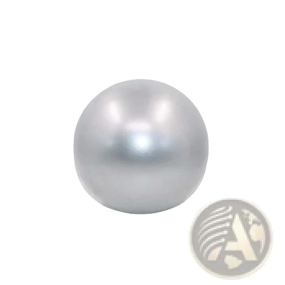 A lustrous silver pearl pilates ball 25cm explosion proof yoga core fitness with smooth rounded surface and iridescent sheen