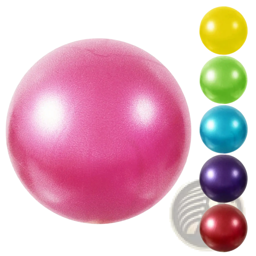 A shiny pink pilates ball 25cm with a smooth textured surface designed for explosion proof yoga core fitness