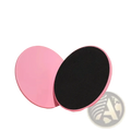 Pilates core sliders exercise gliding discs with a pink circular design and a black textured surface for stability
