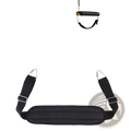 Black padded pilates foot strap with adjustable metal buckles designed for reformer band exercises