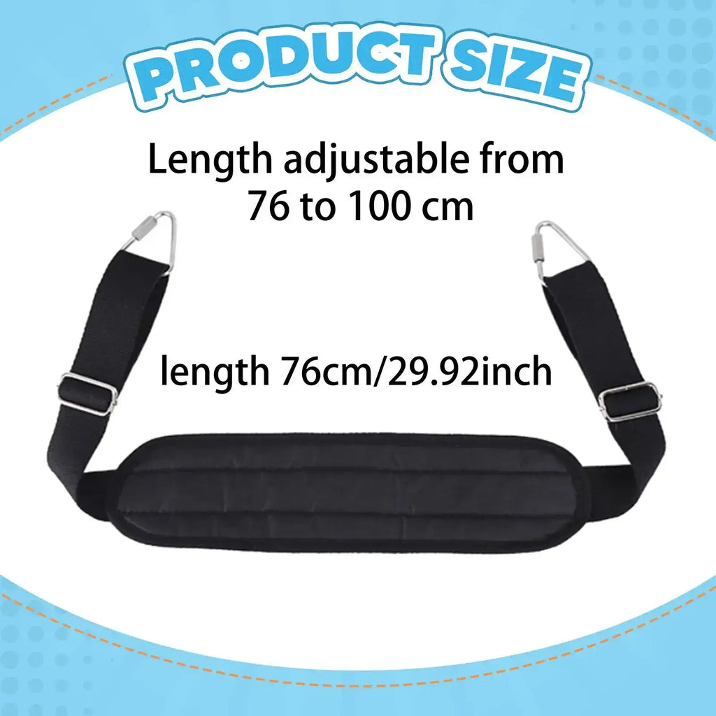 Black padded adjustable Pilates foot strap with quilted design and metal clasps for reformer exercises 76 to 100 cm length