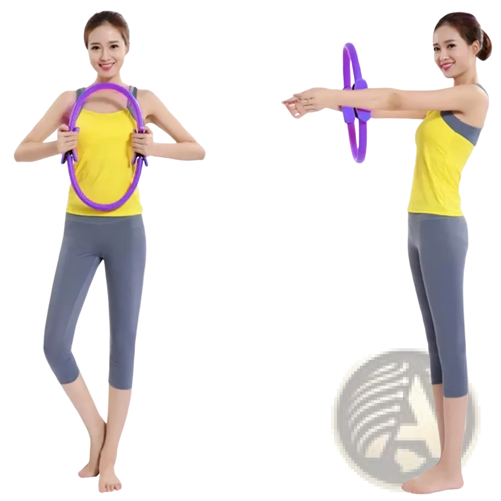 Purple pilates ring dual grip exercise circle with adjustable straps for versatile resistance training