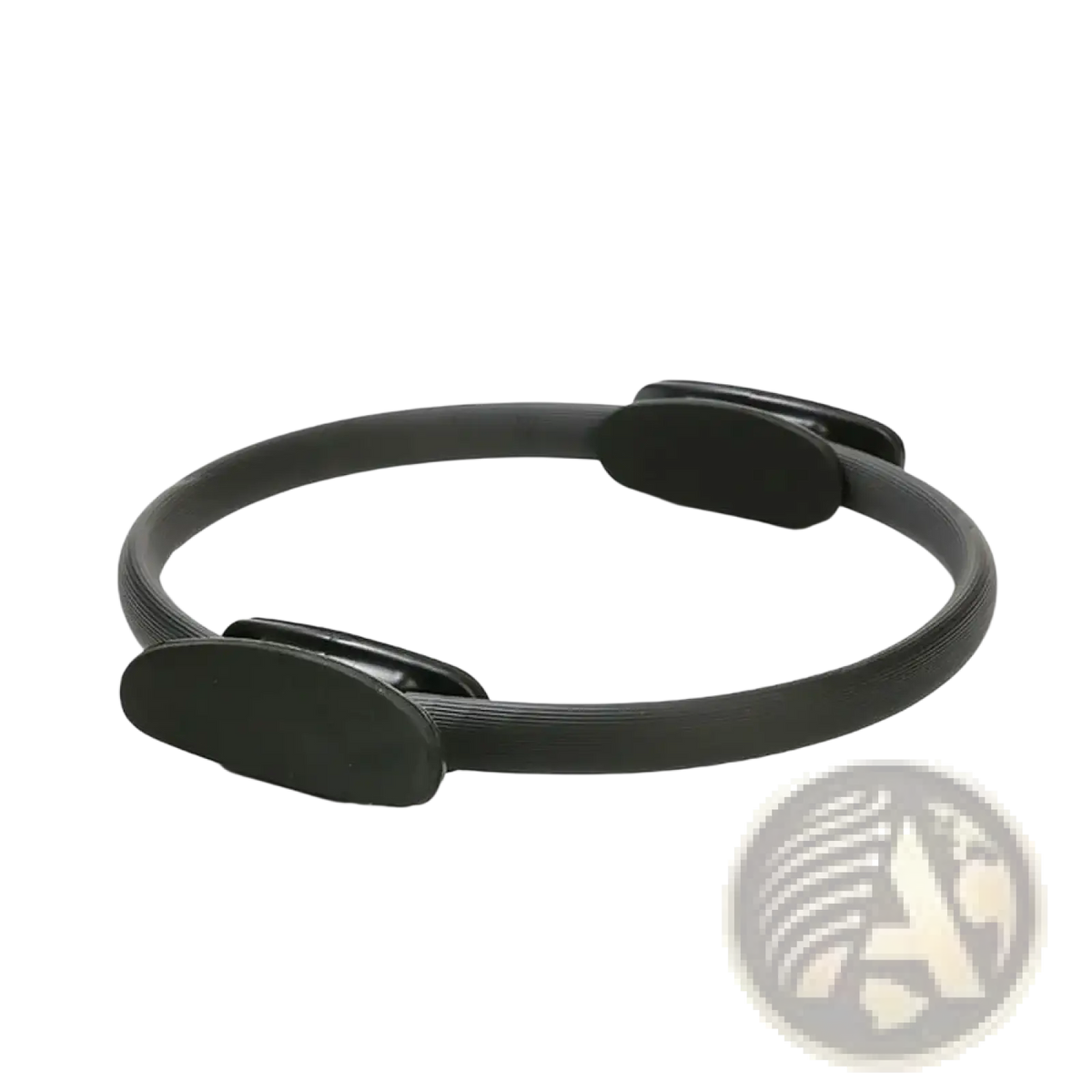 Black pilates ring fitness magic circle with textured grip and smooth oval-shaped handles for yoga exercises