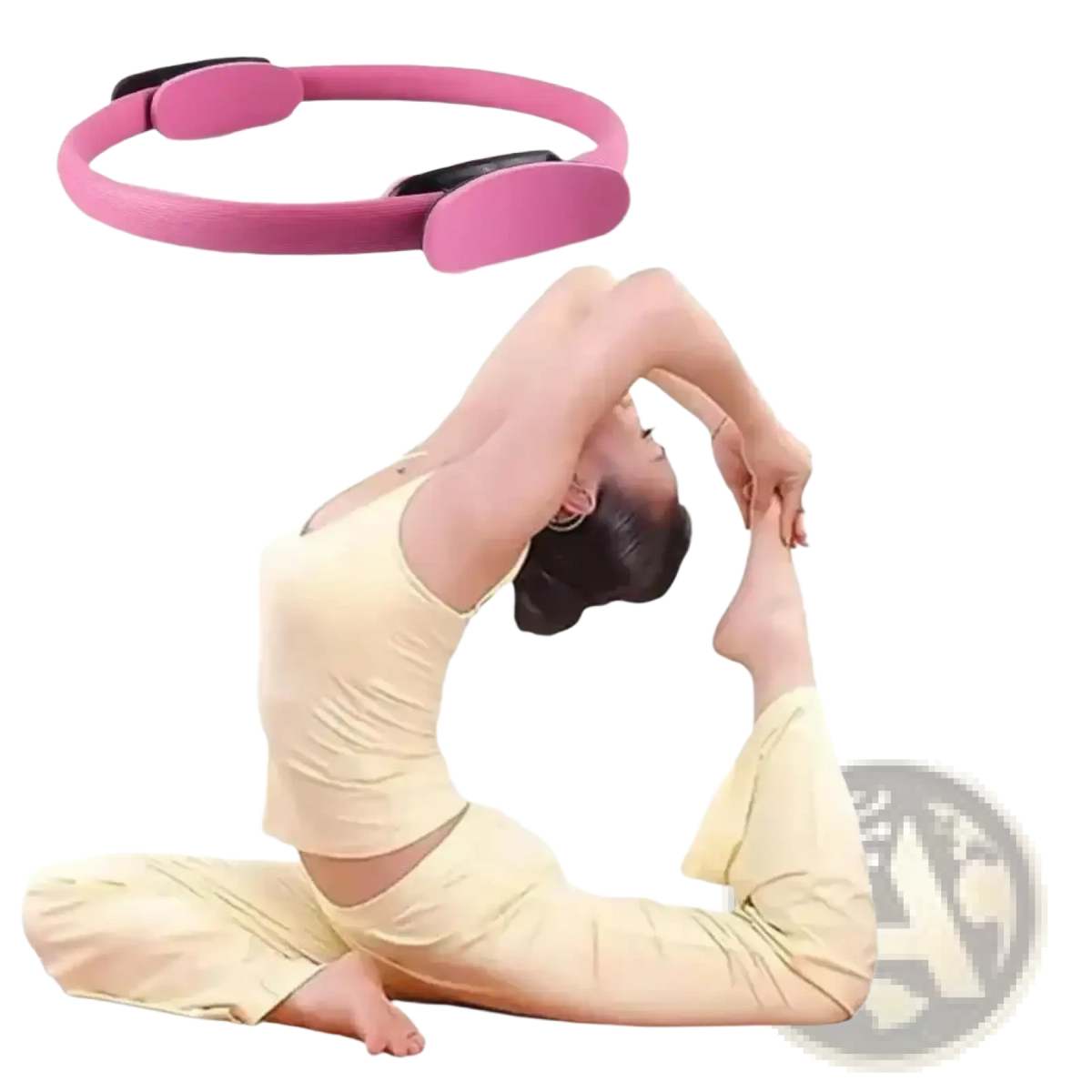 Pink pilates ring fitness resistance circle with black accents for strength and flexibility exercises