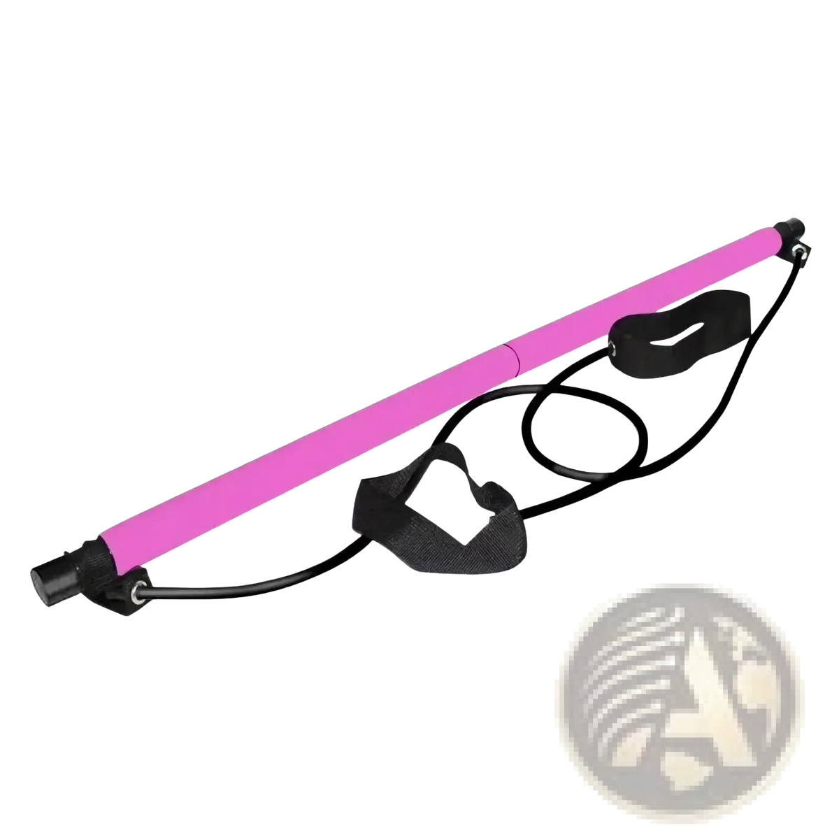 Pink pilates stick adjustable home workout bar with black adjustable straps and handles for resistance training
