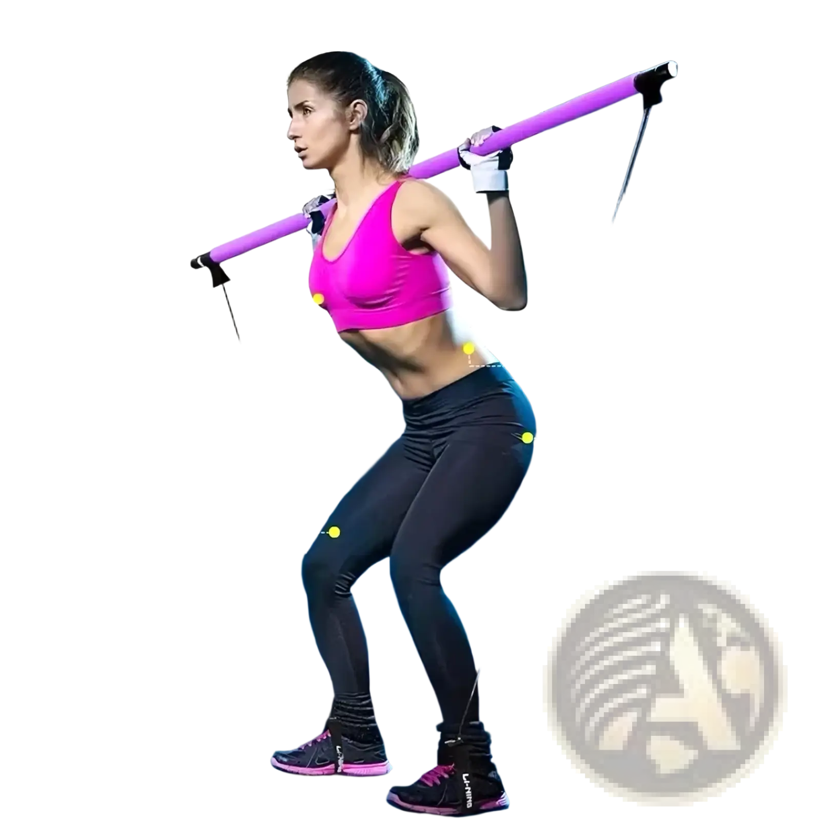 Purple resistance training bar with black handles and adjustable straps for pilates stick adjustable home workout bar