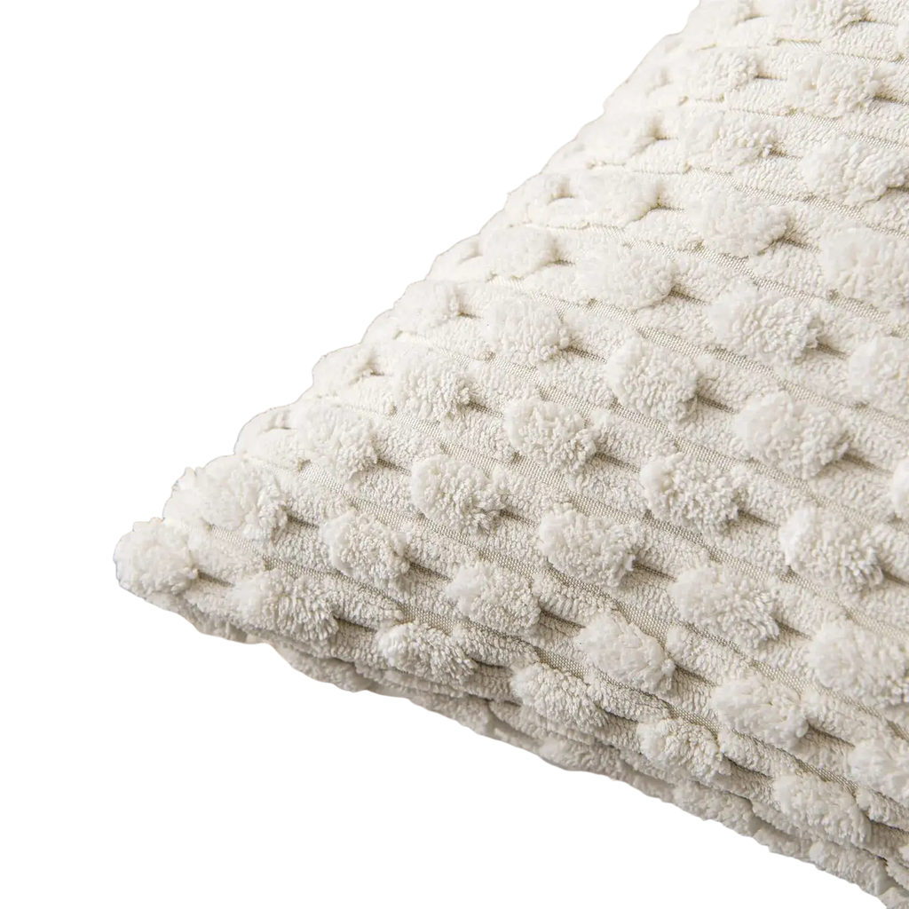 Cream textured corduroy pillow cover 45x45cm with pom-pom pattern ideal for stylish home decor cushion cover