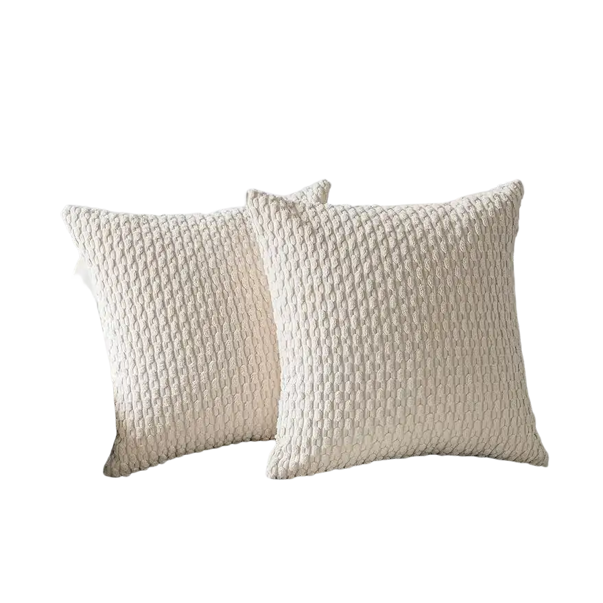 Cream textured corduroy cushion cover pillow cover with a cozy knit and tactile surface for home decor