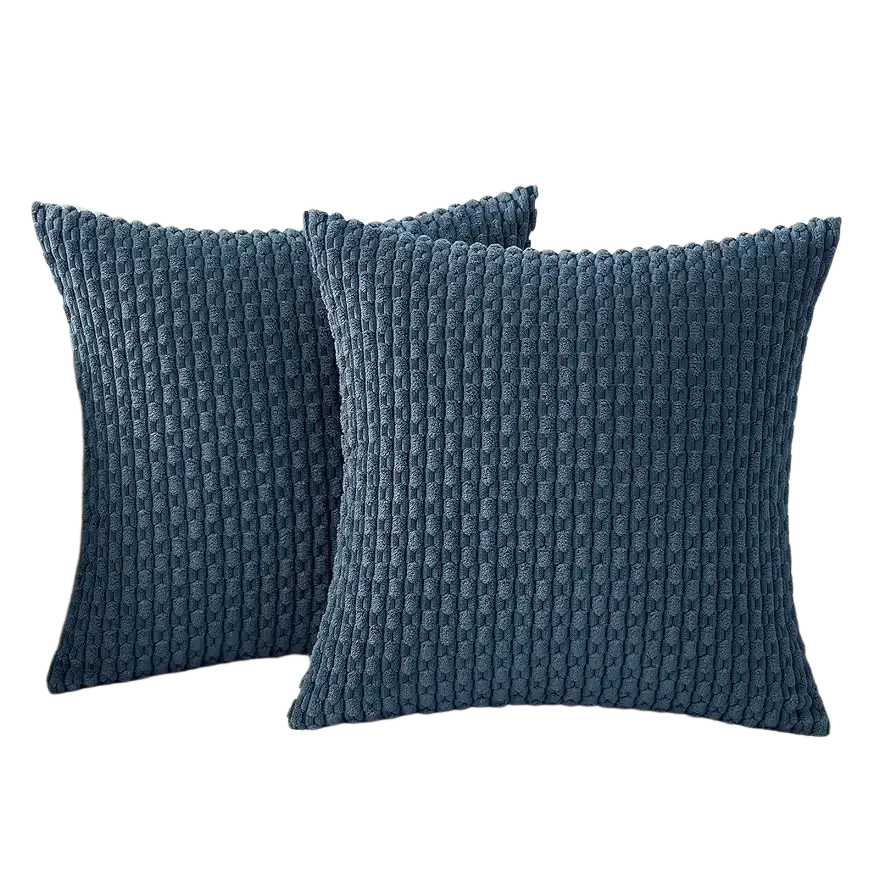 Deep blue textured corduroy pillow cover with a woven pattern for home decor cushion cover 45x45cm