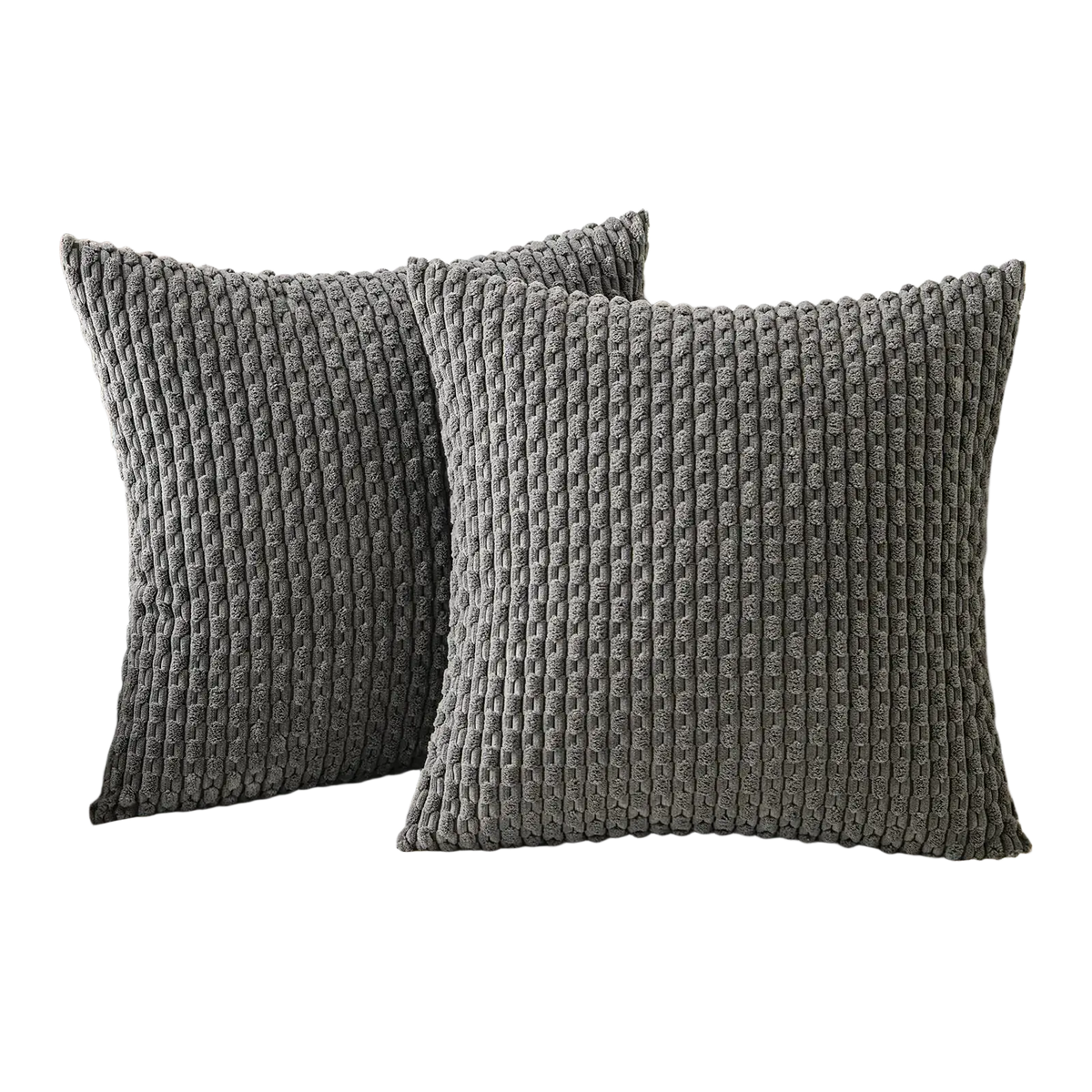 Two dark gray textured corduroy pillow covers 45x45cm on a light sofa for stylish home decor cushion cover use