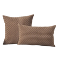 Two taupe textured corduroy pillow covers 45x45cm with woven knit pattern on white couch for home decor