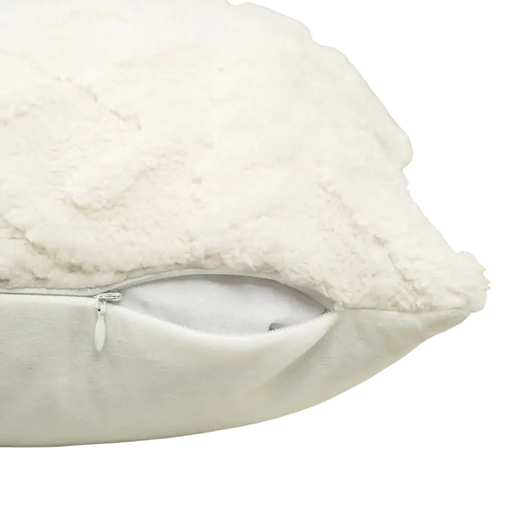 White fluffy sheepskin pillow cover 45x45cm with zipper closure decorative solid square design