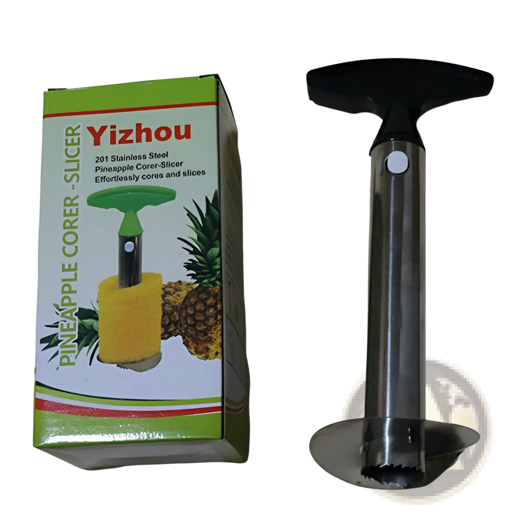 Yizhou 201 stainless steel pineapple peeler corer and slicer tool with black handle and silver metallic body