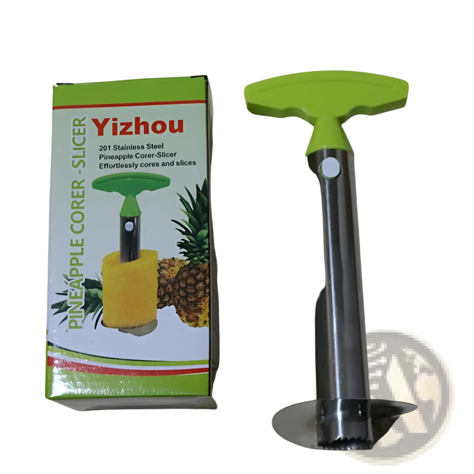 Green-handled stainless steel pineapple peeler stainless steel corer and slicer tool with circular cutting blade