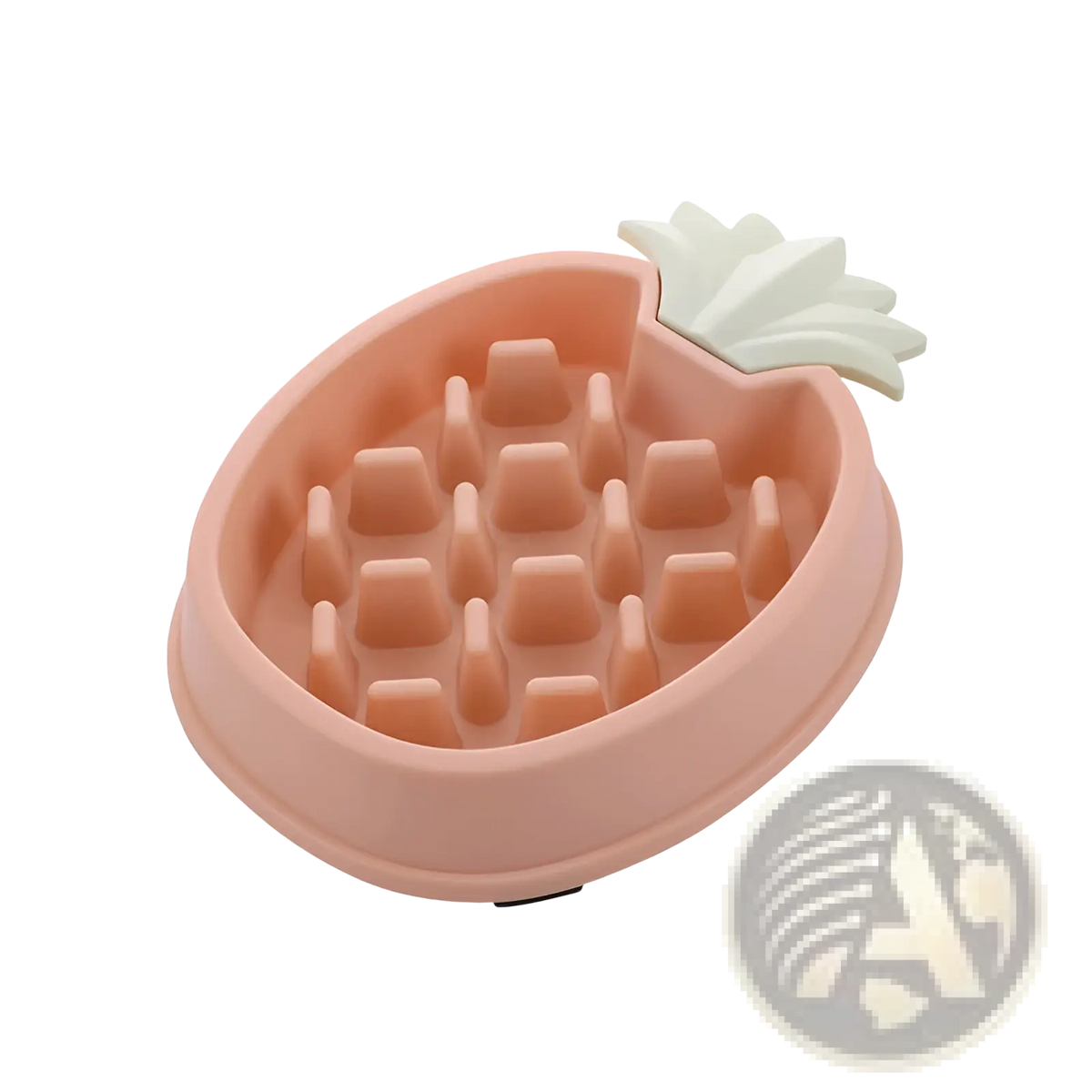Pink silicone pineapple slow feeder dog bowl with white leaf accent plastic pet dish for slow feeding