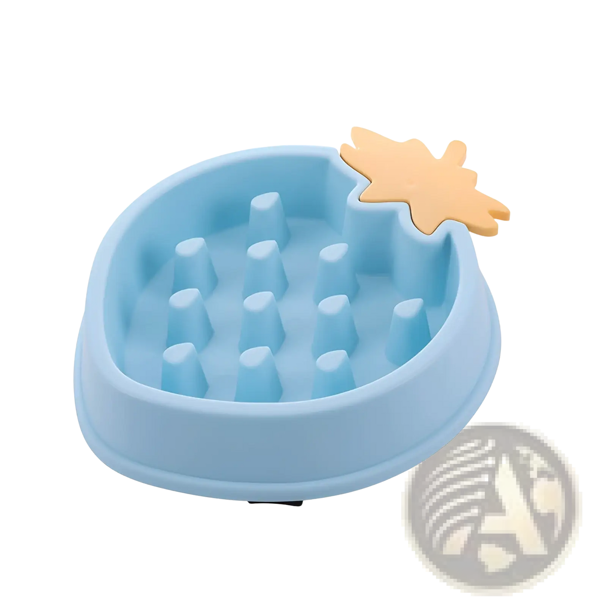 Light blue silicone pineapple slow feeder dog bowl with tan star-shaped accent made of plastic for pets