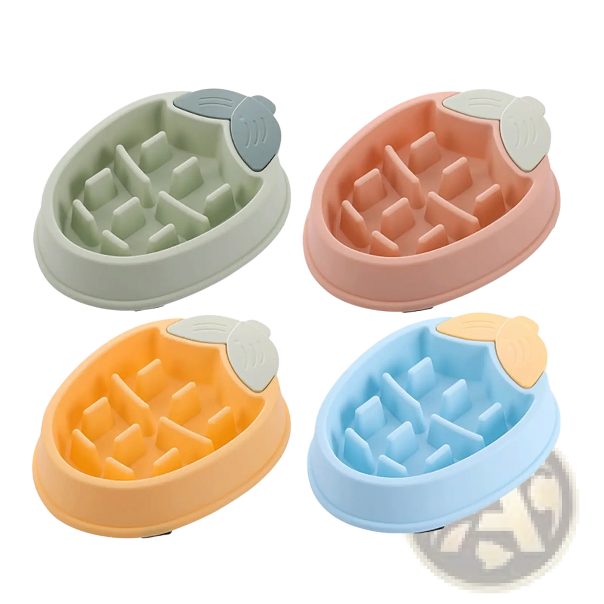Pastel-colored silicone pineapple slow feeder dog bowl with unique segmented design and soft rounded edges