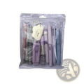 Pink 11 piece student stationery set in pastel lavender and light blue with pens scissors ruler in clear plastic bag
