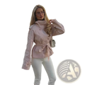 A soft pink belted trench coat for women with buttoned cuffs and stand collar jacket design