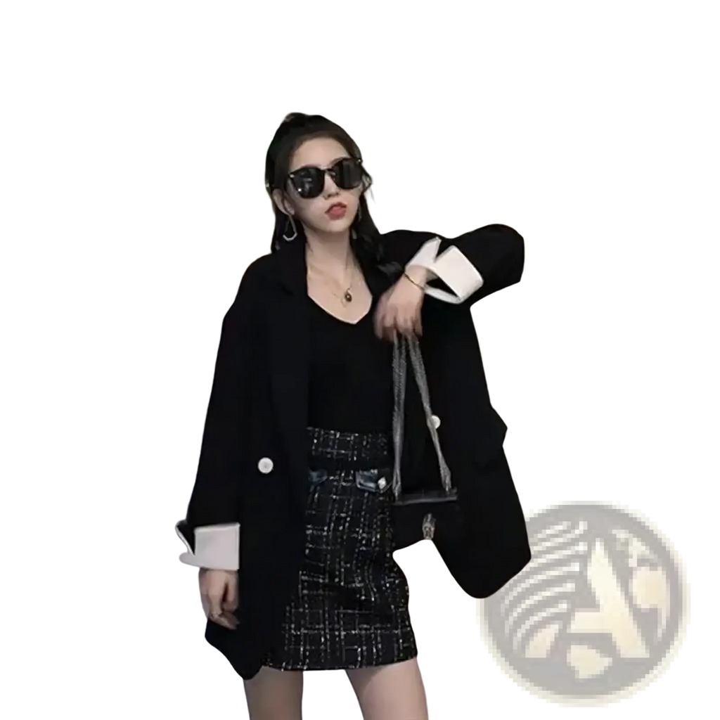 Black and silver chain strap mini bag with classic design featured with pink blazer with white cuffs
