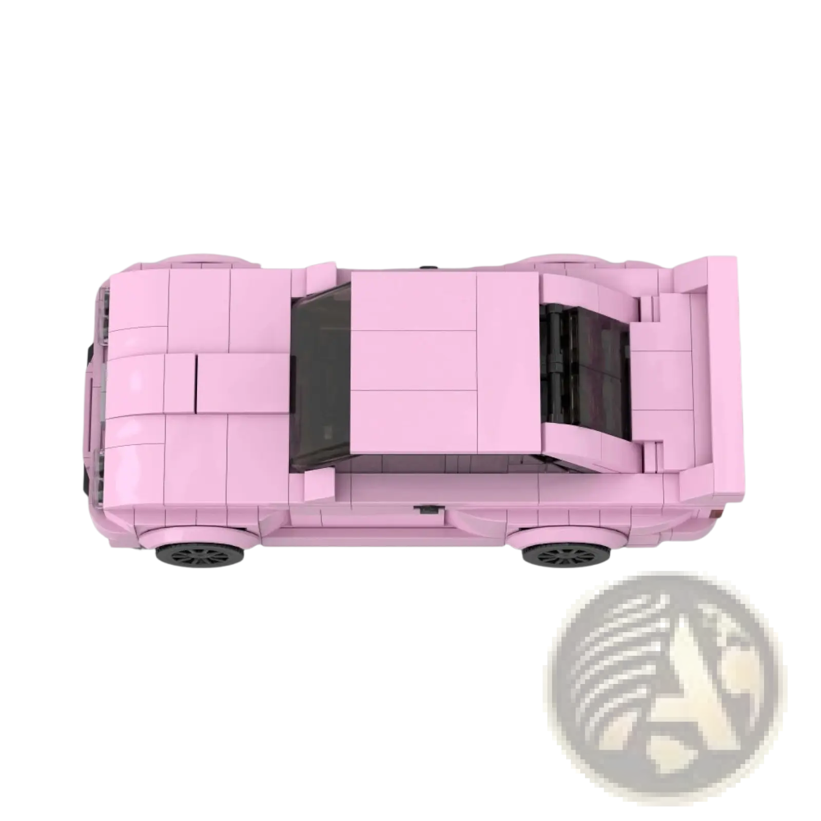 Pink BMW E30 M3 sports car building blocks model with black windows and wheels made of 435 pieces