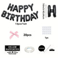 Black inflatable happy birthday balloon letters made of foil for party decoration in the pink bow set