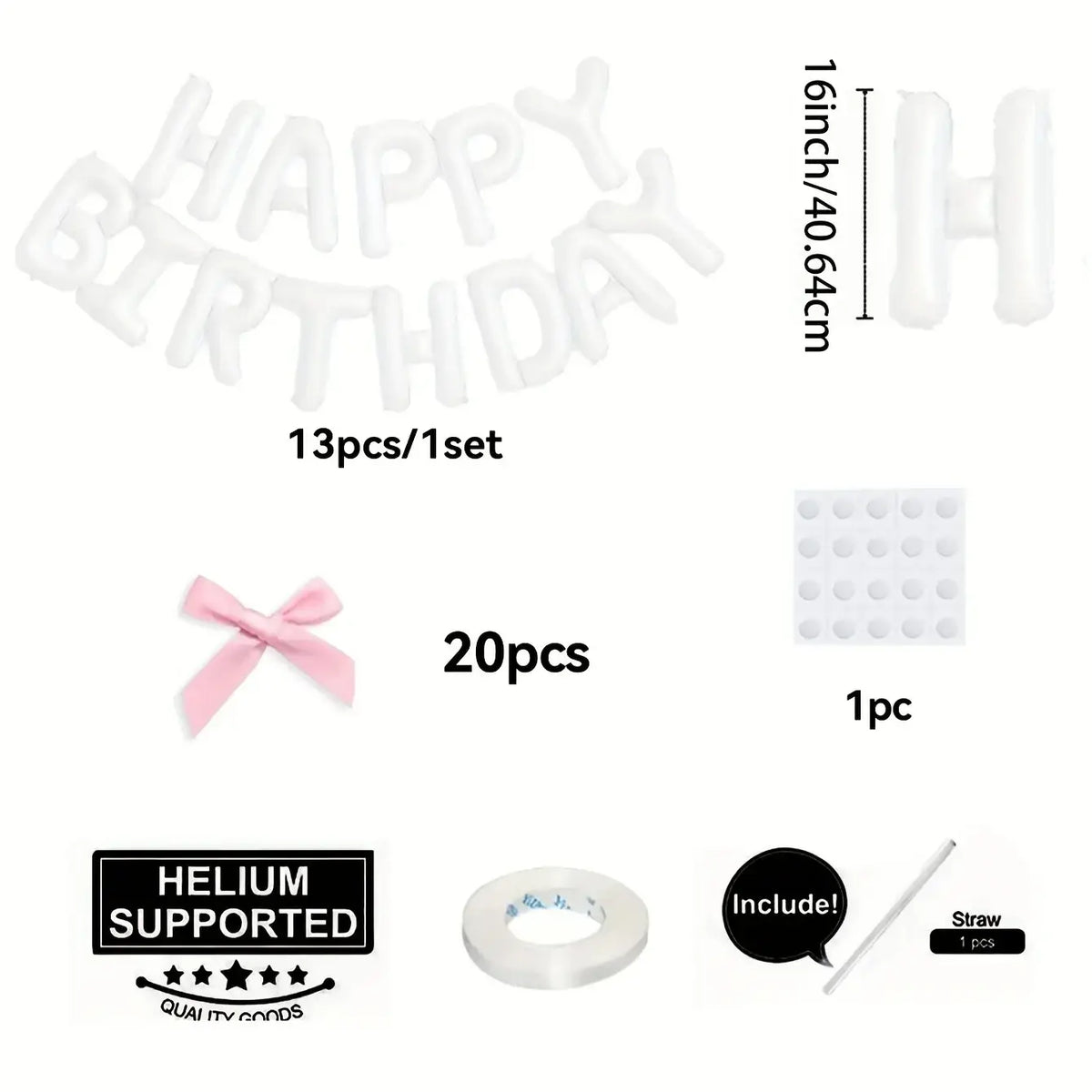 White inflatable happy birthday balloon banner 16 inches long for pink bow happy birthday party decoration