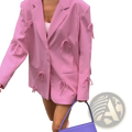 A vibrant pink bow Y2k blazer jacket with matching tie details on sleeves and front made from smooth fabric