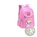 Pink cat school backpack set for girls featuring a pink children’s backpack with cartoon cat design and decorative bow