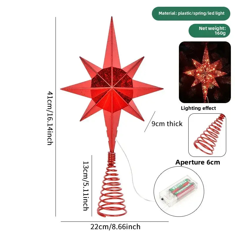 Red plastic star tree topper with led lights and spring base for pink christmas tree decoration set diy tabletop ornaments