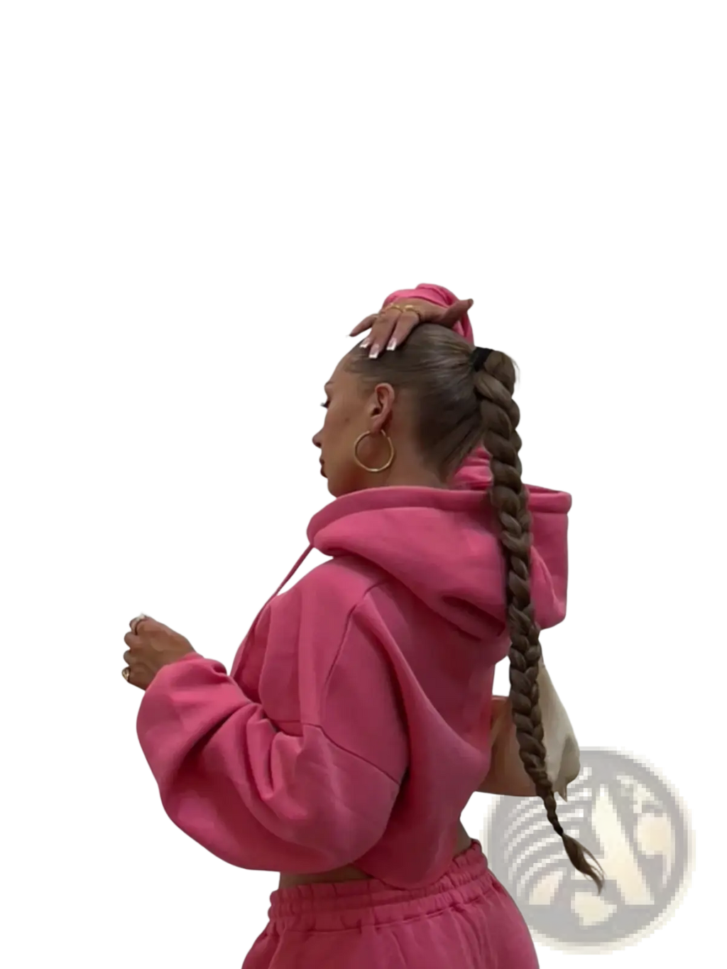 A vibrant pink cropped zip hoodie tracksuit set featuring a cozy hood and relaxed fit for casual wear