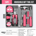 Pink diy tool kit pliers with pink and black handles and metallic jaws from a 24-piece home maintenance set