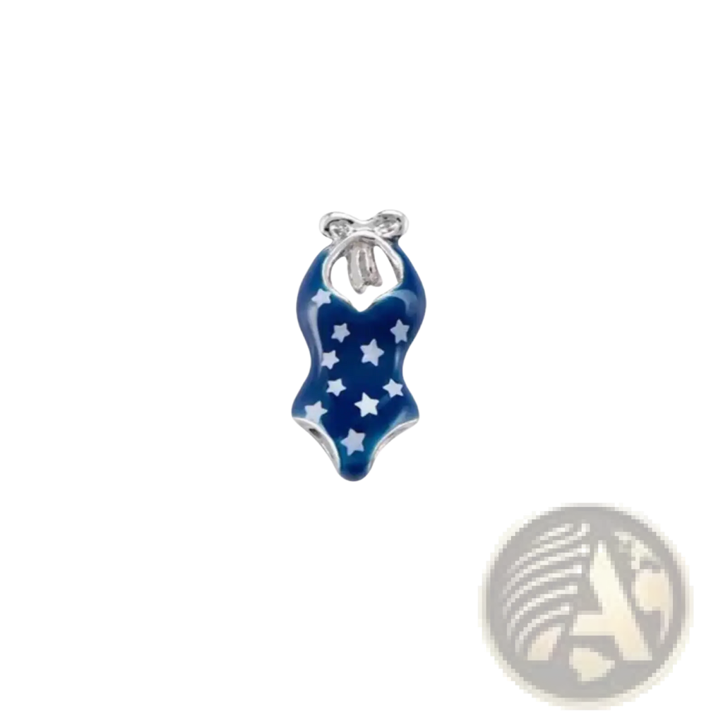 Blue enamel swimsuit charm with white star pattern and silver metal clasp from pink enamel love potion nail polish floating locket charms