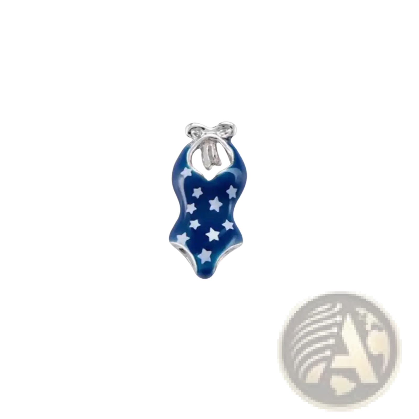 Blue enamel swimsuit charm with white star pattern and silver metal clasp from pink enamel love potion nail polish floating locket charms