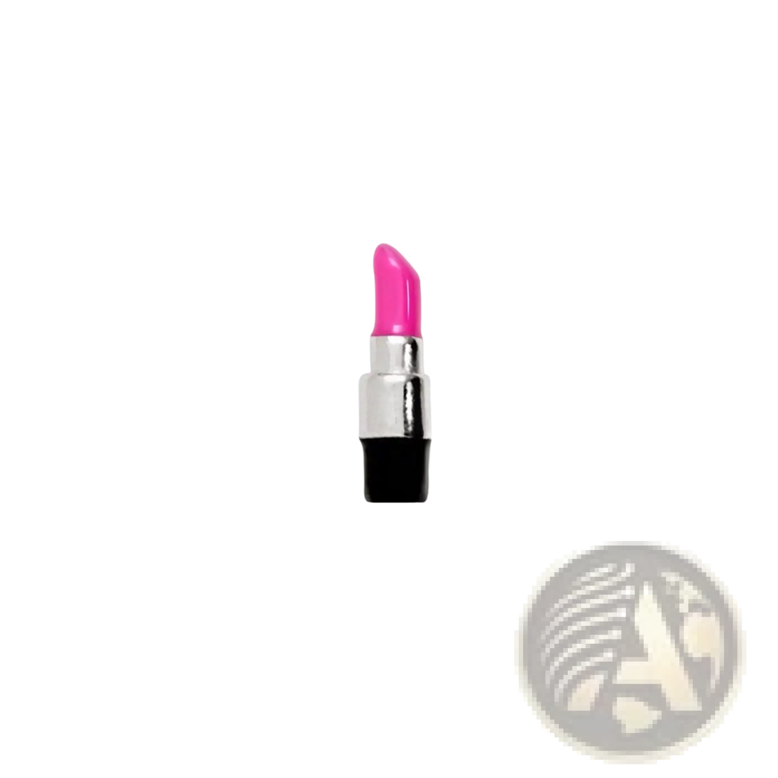 A vibrant pink enamel love potion lipstick with shiny metallic silver casing and black base for nail polish locket charms