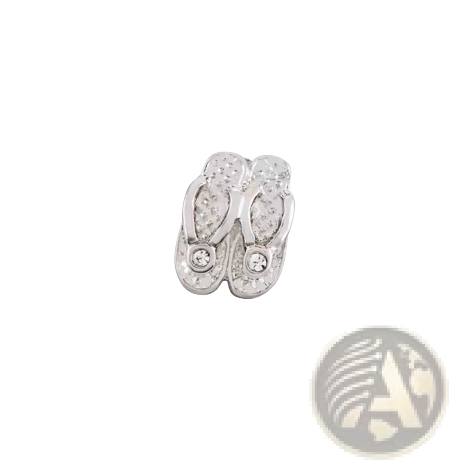 Silver flip-flop shaped charm with clear crystals for pink enamel love potion and nail polish floating lockets