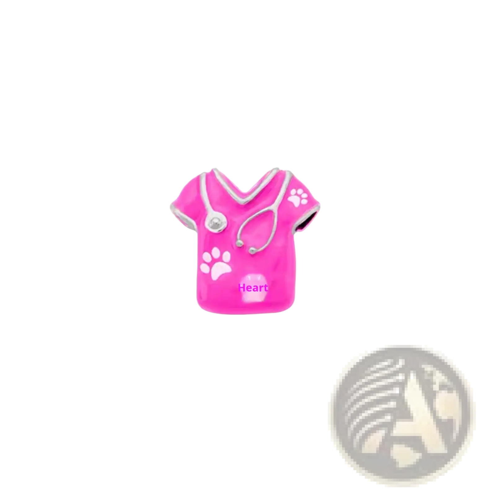 Pink enamel veterinary scrubs charm with silver stethoscope and paw prints for love potion and nail polish locket charms