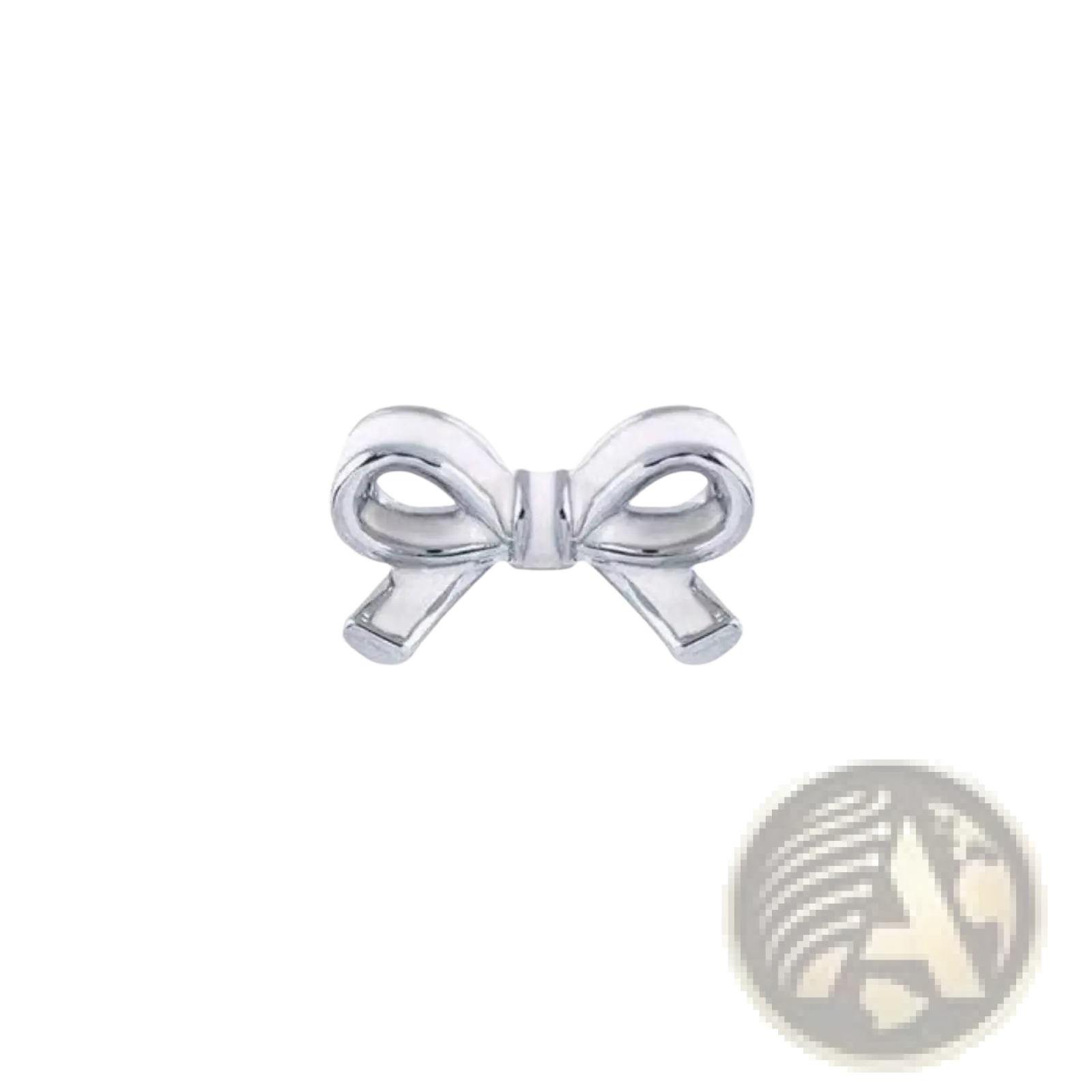 Silver bow-shaped pin with polished metallic finish and intricate knot details for pink enamel love potion locket charms