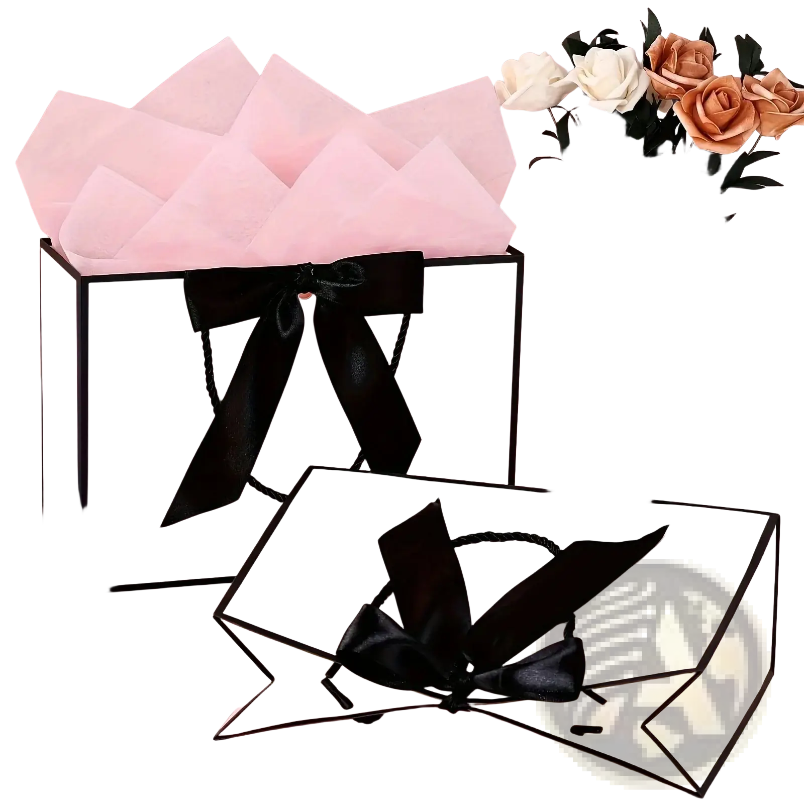 Pink gift bag with black satin ribbon bow and trim from pink gift bags with bows and cards set
