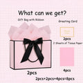 Pink gift bag with black satin ribbon bow featuring a sleek design from the pink gift bags with bows and cards set